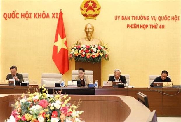 Chủ tịch Quốc hội Nguyễn Thị Kim Ngân và các Phó Chủ tịch Quốc hội tại phiên họp. (Ảnh: Dương Giang/TTXVN)