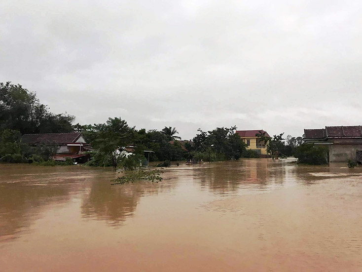 Hàng ngàn ngôi nhà của người dân xã Quảng Minh, thị xã Ba Đồn vẫn chìm trong nước lũ