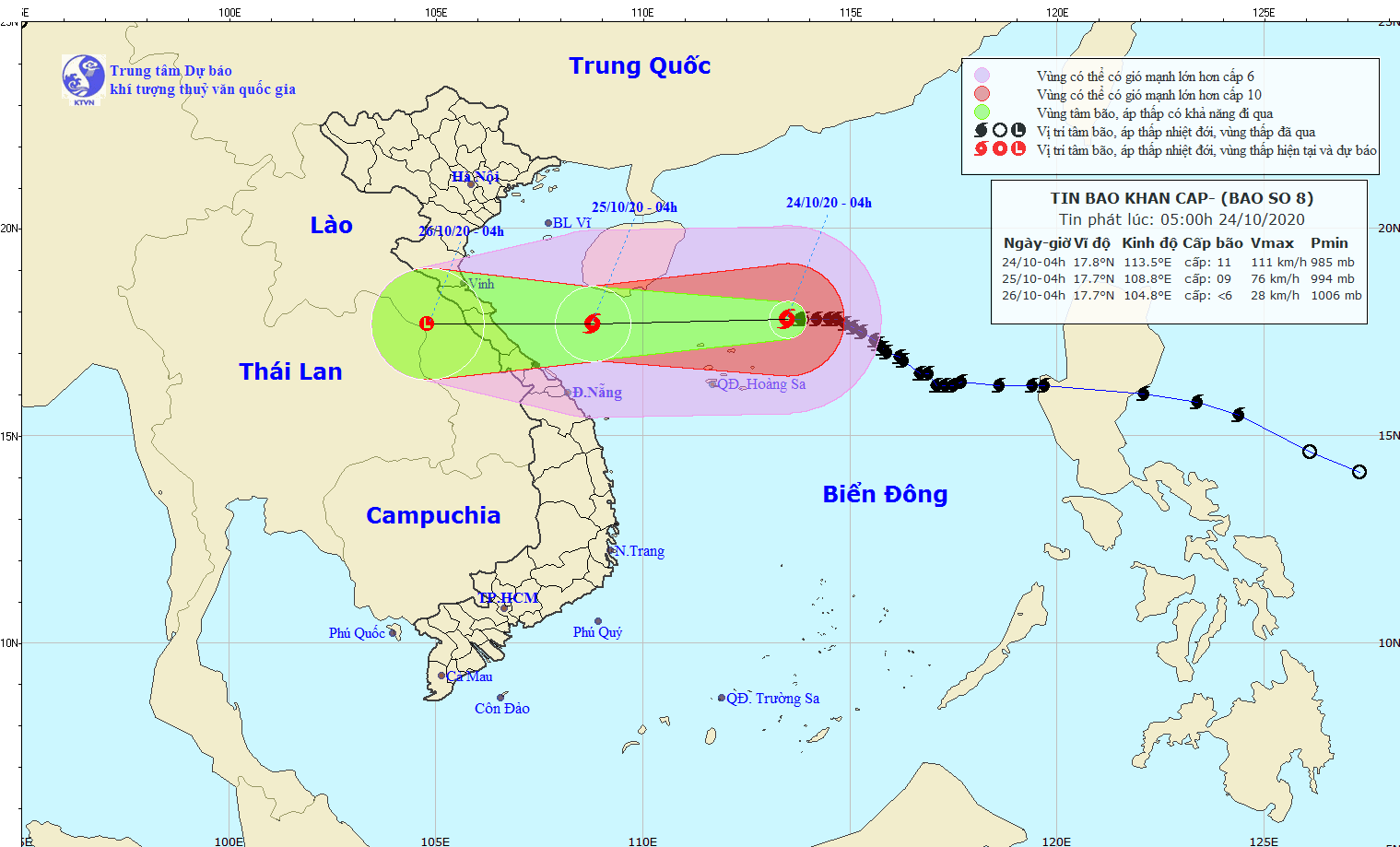 Dự báo đường đi của bão số 8. Ảnh: Trung tâm Dự báo khí tượng thuỷ văn quốc gia