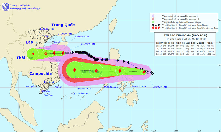  Vị trí và đường đi của bão số 9. Nguồn: NCHMF.