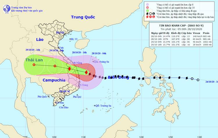  Vị trí và đường đi của bão số 9. Nguôn: NCHMF