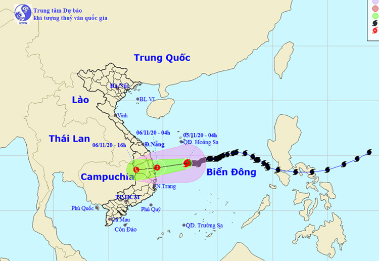  Vị trí và đường đi của bão số 10. Nguồn: NCHMF