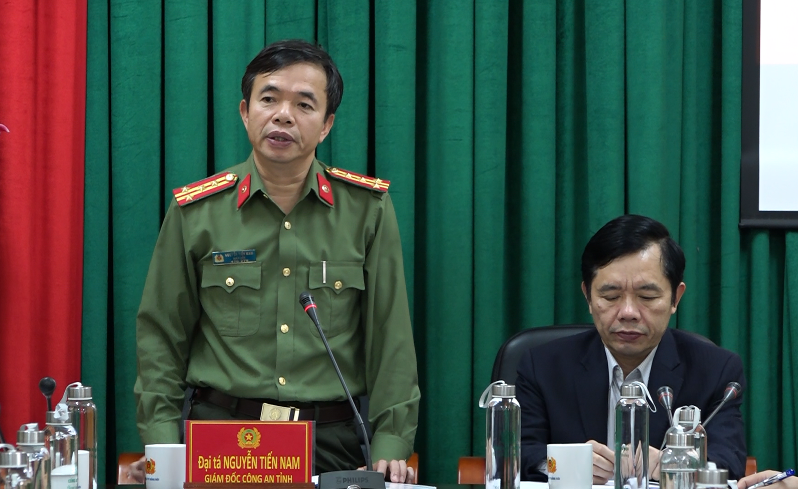 Đại tá Nguyễn Tiến Nam, UVTVTU, Giám đốc Công an tỉnh phát biểu chỉ đạo tại buổi kiểm tra.