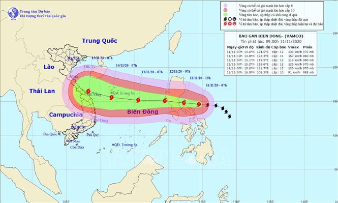  Bản đồ đường đi của bão Vamco. Ảnh: TTXVN phát