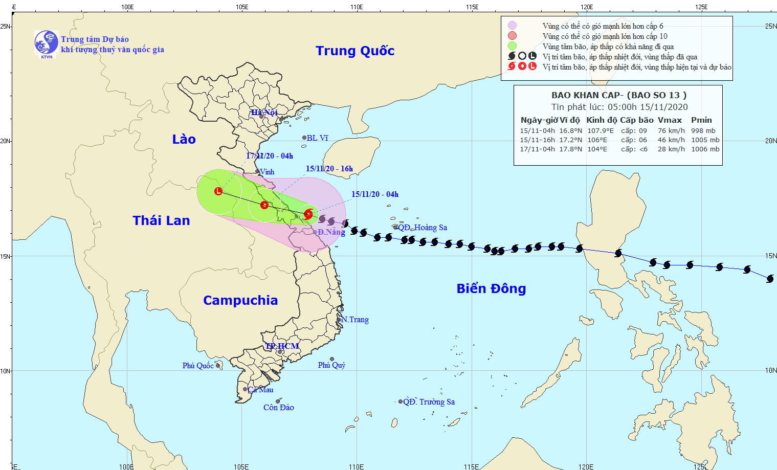  Tin bão khẩn cấp (cơn bão số 13). Ảnh: nchmf.gov.vn