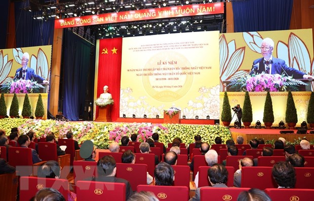 Tổng Bí thư, Chủ tịch nước Nguyễn Phú Trọng đọc diễn văn quan trọng tại buổi lễ. (Ảnh: Trí Dũng/TTXVN)