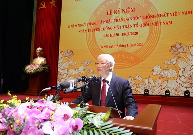  Tổng Bí thư, Chủ tịch nước Nguyễn Phú Trọng đọc diễn văn quan trọng tại buổi lễ. (Ảnh: Trí Dũng/TTXVN)