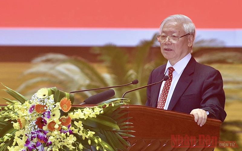 Tổng Bí thư, Chủ tịch nước Nguyễn Phú Trọng phát biểu tại Hội nghị cán bộ toàn quốc tổng kết công tác tổ chức Đại hội đảng bộ các cấp nhiệm kỳ 2020 - 2025 (Ảnh: Duy Linh).