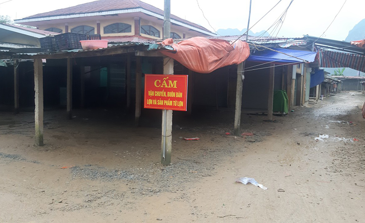 Chợ Mai Hóa (xã Mai Hóa, huyện Tuyên Hóa) tạm thời cấm vận chuyển, buôn bán lợn và sản phẩm thịt lợn tại chợ nhằm kiểm soát, ngăn ngừa dịch bệnh lây lan.