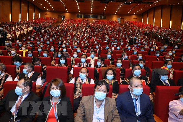 Các đại biểu dự Đại hội đại biểu toàn quốc các dân tộc thiểu số Việt Nam lần thứ 2. (Ảnh: Văn Điệp/TTXVN)