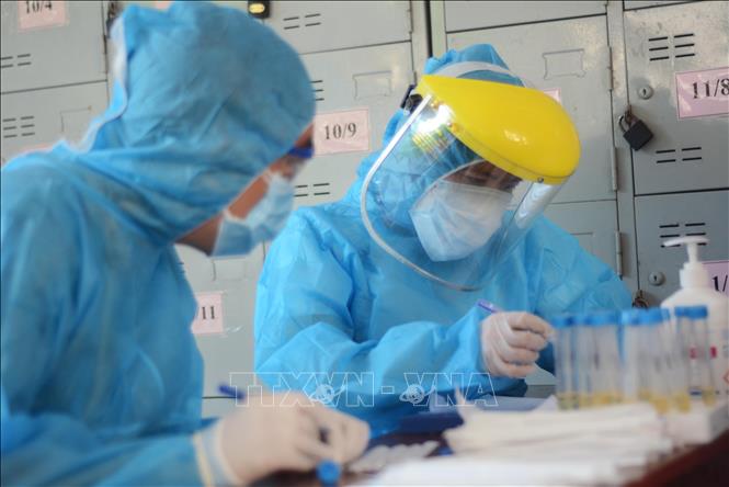  Các nhân viên y tế làm xét nghiệm virus SARS-CoV-2. Ảnh: TTXVN