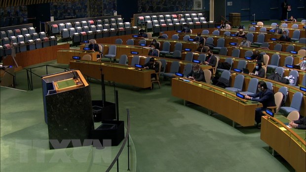 Quang cảnh cuộc họp của Đại hội đồng Liên hợp quốc. (Ảnh: Hữu Thanh/TTXVN)