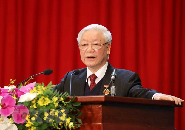 Tổng Bí thư, Chủ tịch nước Nguyễn Phú Trọng phát biểu tại Đại hội. (Ảnh: Phương Hoa/TTXVN)