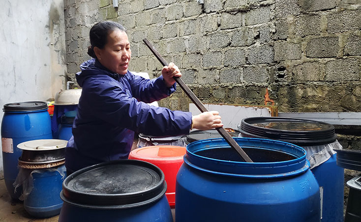 Chị Nguyễn Thị Thanh Huyền đã có hơn 10 năm gắn bó với nghề chế biến nước mắm truyền thống. 
