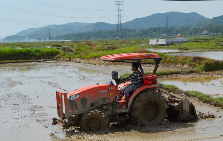 Trên cánh đồng xã Bắc Trạch, bà con nông dân đã triển khai cày bừa, làm đất gieo giống lúa.