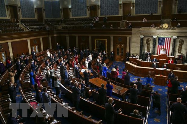  Toàn cảnh phiên họp đầu tiên của Quốc hội Mỹ thứ 117 tại Washington DC., ngày 3-1-2021. (Nguồn: AFP/TTXVN)
