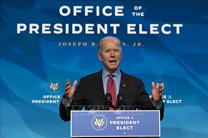  Tổng thống đắc cử Mỹ Joe Biden phát biểu tại Wilmington, bang Delaware ngày 8-1-2021. Ảnh: AFP/TTXVN