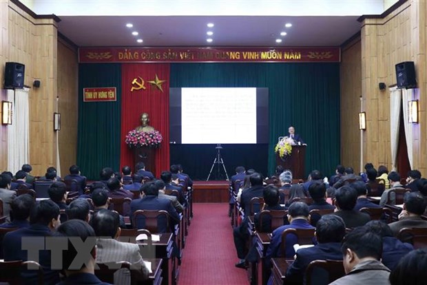  Ngày 5-1-2021, tỉnh Hưng Yên tổ chức Hội nghị học tập, quán triệt Nghị quyết Đại hội Đảng bộ tỉnh lần thứ XIX, nhiệm kỳ 2020-2025. (Ảnh: Đinh Tuấn/TTXVN)