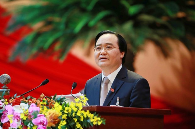 Đồng chí Phùng Xuân Nhạ, Ủy viên Trung ương Đảng, Bộ trưởng Bộ Giáo dục và Đào tạo tham luận tại Đại hội. (Nguồn: TTXVN)