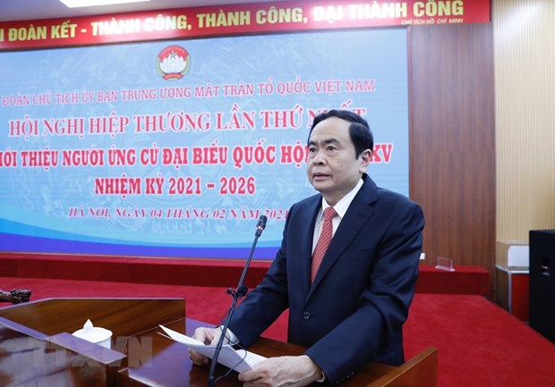Chủ tịch Ủy ban Trung ương Mặt trận Tổ quốc Việt Nam Trần Thanh Mẫn phát biểu khai mạc hội nghị. (Ảnh: Dương Giang/TTXVN)