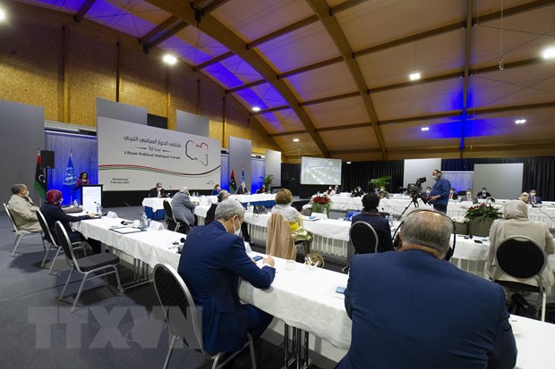  Các đại biểu tham dự Diễn đàn chính trị Libya gần Geneva, Thụy Sĩ ngày 1-2-2021. (Ảnh: AFP/TTXVN)