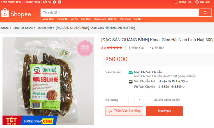 Sản phẩm Khoai deo Linh Huệ bán trên trang bán hàng trực tuyến Shopee