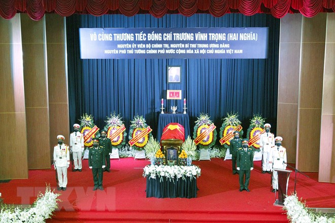 Quang cảnh Lễ truy điệu nguyên Phó Thủ tướng Trương Vĩnh Trọng . (Ảnh: Thanh Vũ/TTXVN)