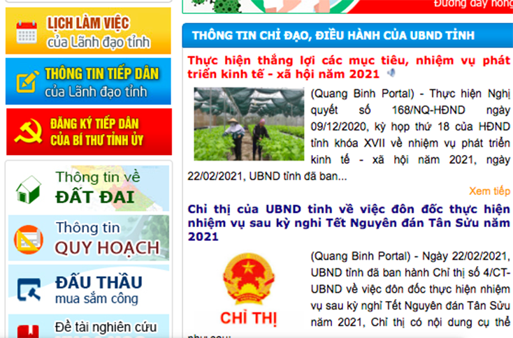 Phần mềm “Đặt lịch tiếp dân theo định kỳ của Bí thư Tỉnh ủy trên Cổng thông tin điện tử Quảng Bình...