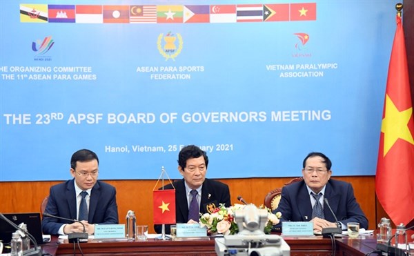 Đoàn chủ tịch điều hành Hội nghị trực tuyến tại Việt Nam (Nguồn: Tổng cục Thể dục Thể thao)