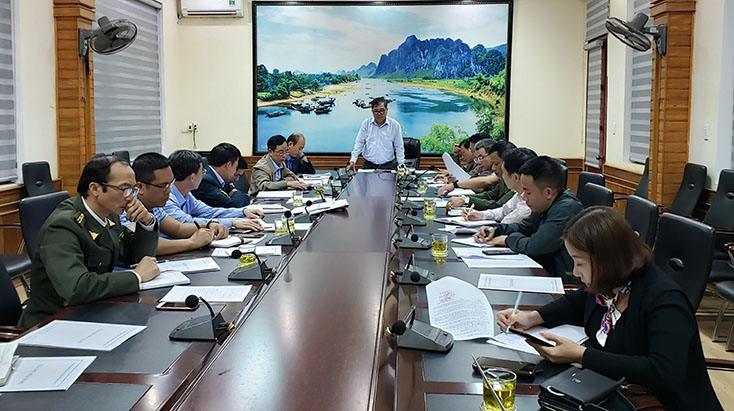 Đồng chí Phó Chủ tịch Thường trực UBND tỉnh Đoàn Ngọc Lâm phát biểu kết luận buổi làm việc với UBND huyện Tuyên Hóa.