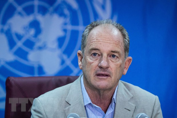 Đặc phái viên LHQ David Shearer phát biểu tại cuộc họp báo ở Juba, Nam Sudan. (Ảnh: AFP/TTXVN)