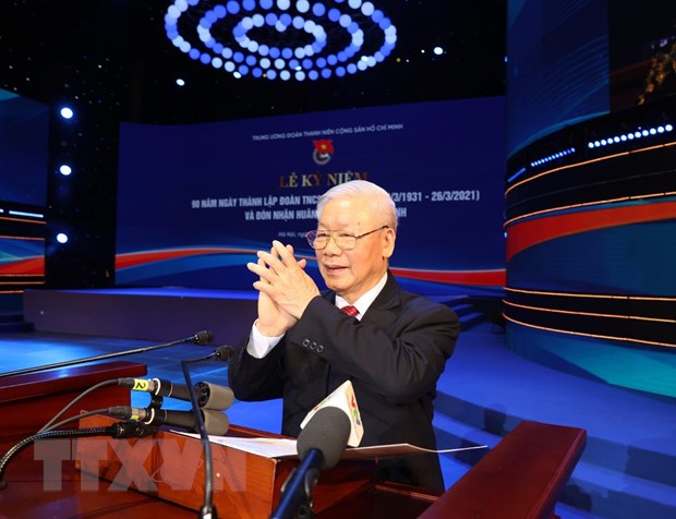 Tổng Bí thư, Chủ tịch nước Nguyễn Phú Trọng phát biểu tại Lễ kỷ niệm. (Ảnh: Trí Dũng/TTXVN)