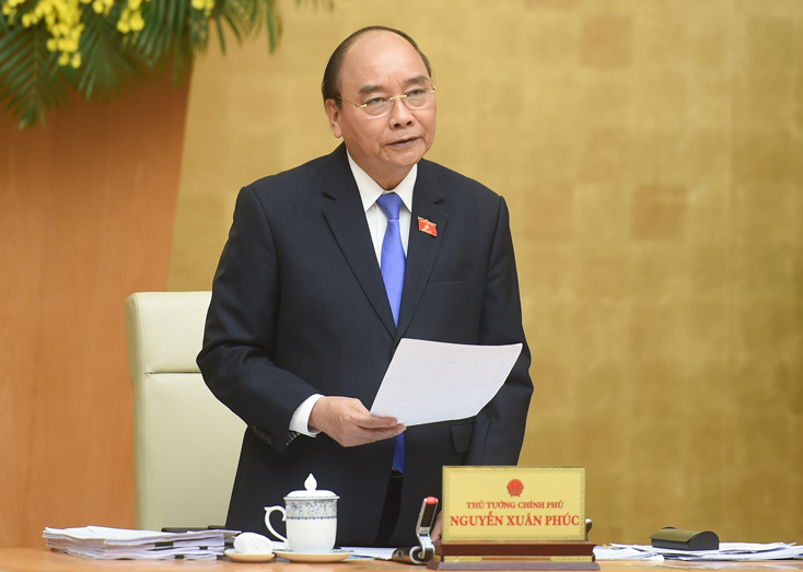 Thủ tướng phát biểu tại Phiên họp Chính phủ thường kỳ tháng 3/2021. Ảnh: VGP/Quang Hiếu