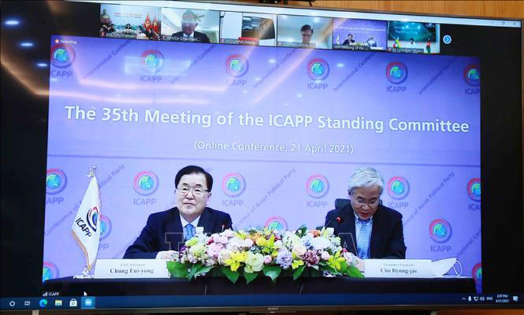 Các đại biểu dự Cuộc họp trực tuyến lần thứ 35 của Uỷ ban Thường trực Hội nghị quốc tế các Đảng chính trị Châu Á (ICAPP). Ảnh: Phương Hoa/TTXVN