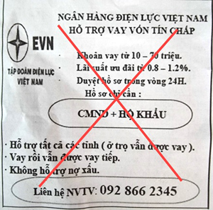 Thông tin giả mạo thương hiệu EVN để cho vay tín chấp. Ảnh: evn.com.vn