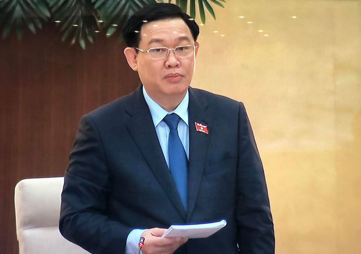 Chủ tịch Quốc hội Vương Đình Huệ phát biểu khai mạc Phiên họp lần thứ 55 của Ủy ban Thường vụ Quốc hội.
