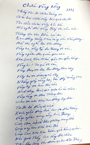 - Bài thơ “Chiếc võng rừng” của thầy giáo-người lính Trần Đình Mới viết năm 1971. 