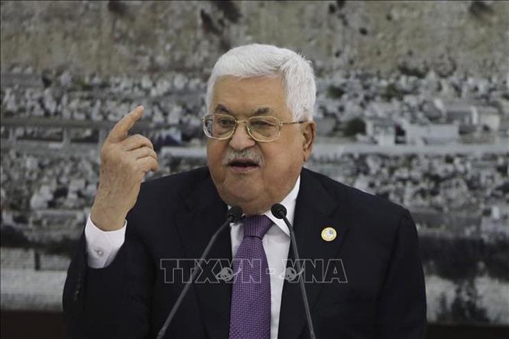 Tổng thống Palestine Mahmoud Abbas phát biểu tại một cuộc họp ở thành phố Ramallah, Bờ Tây. Ảnh: AFP/TTXVN