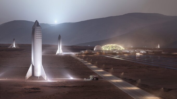 Mô phỏng tàu Starship và thành phố trên Sao Hỏa. Ảnh: SpaceX