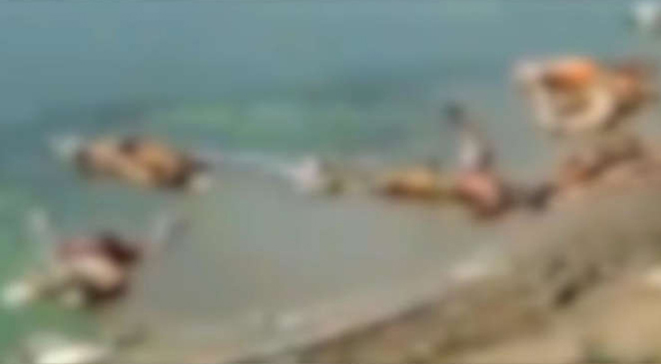 Hình ảnh về những thi thể trôi dạt bên bờ sông Hằng được đăng trên mạng xã hội Ấn Độ. Ảnh: CNN