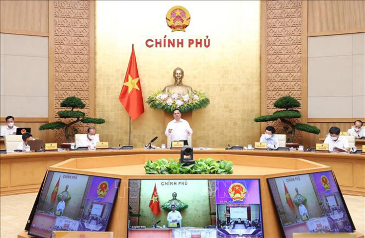 Thủ tướng Phạm Minh Chính phát biểu kết luận Phiên họp Chính phủ thường kỳ tháng 5. Ảnh: Dương Giang/TTXVN