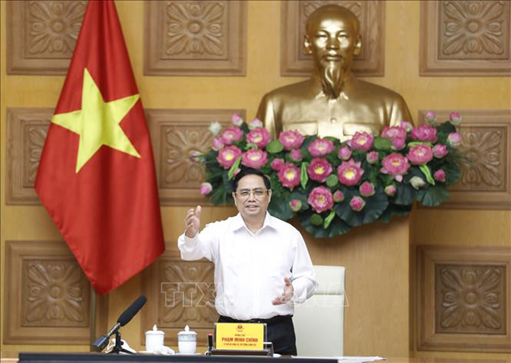 Thủ tướng Phạm Minh Chính phát biểu kết luận buổi làm việc. Ảnh: Dương Giang/TTXVN