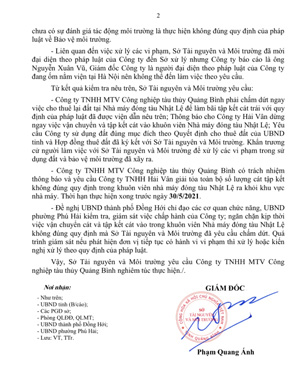 Văn bản của Sở TNMT gửi cho Công ty TNHH MTV Công nghiệp tàu thủy Quảng Bình yêu cầu xử lý các vi phạm xảy ra tại Nhà máy đóng tàu Nhật Lệ.