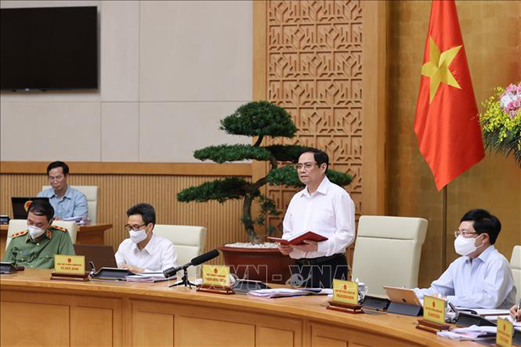 Thủ tướng Phạm Minh Chính phát biểu kết luận phiên họp Chính phủ thường kỳ tháng 6-2021. Ảnh: Dương Giang/TTXVN