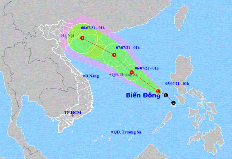 Vị trí và hướng di chuyển của vùng áp thấp. (Nguồn: mchmf.gov.vn)