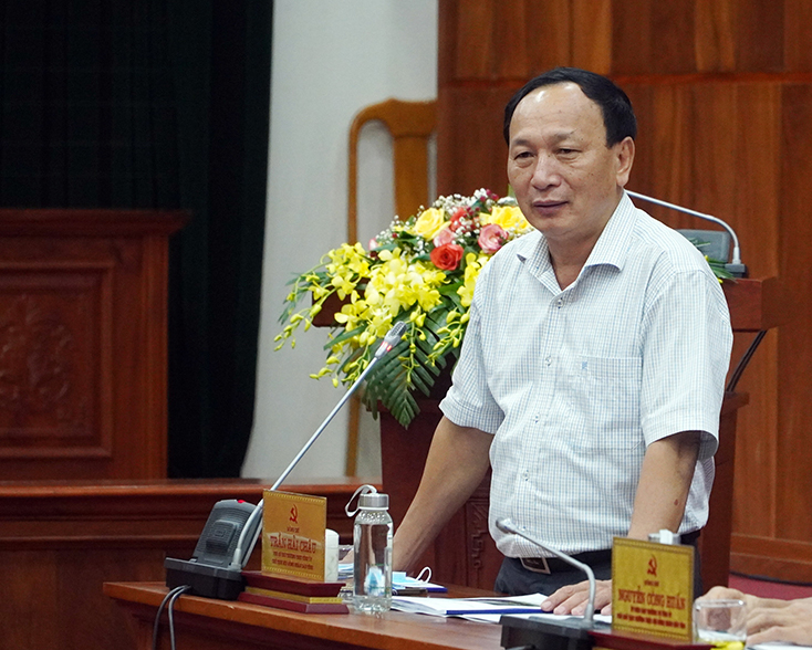 Đồng chí Phó Bí thư Thường trực Tỉnh ủy Trần Hải Châu phát biểu tại buổi làm việc.