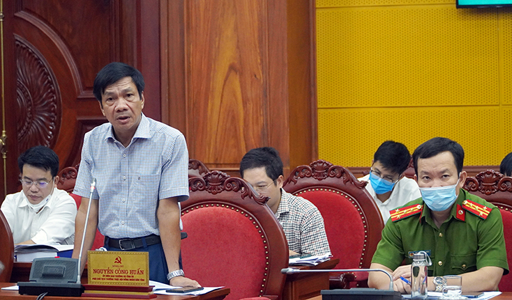 Đồng chí Phó Chủ tịch Thường trực HĐND tỉnh Nguyễn Công Huấn phát biểu tại buổi làm việc.