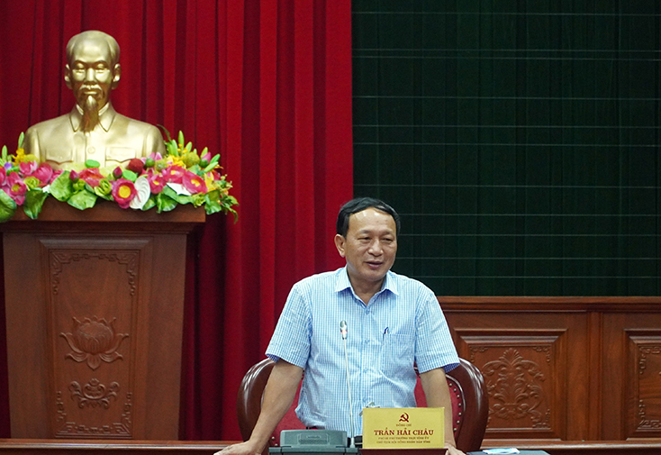 Đồng chí Phó Bí thư Thường trực Tỉnh ủy Trần Hải Châu phát biểu kết luận buổi làm việc.