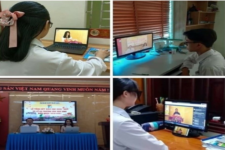  Lễ bế giảng online năm học 2020 - 2021 của Trường THPT Trần Phú (Vĩnh Phúc). Ảnh: Nhà trường cung cấp