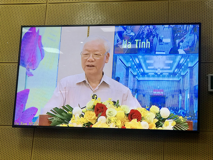  Đồng chí Tổng Bí thư Nguyễn Phú Trọng phát biểu chỉ đạo hội nghị tại điểm cầu Trung ương.